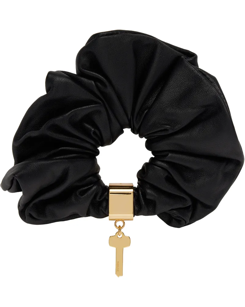 WE 11 DONE Black Key Charm Leather Scrunchie Black