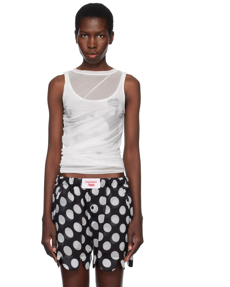 Charles Jeffrey Loverboy White Draped Mesh Tank Top White