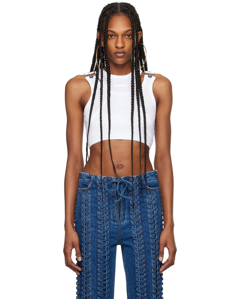 Jean Paul Gaultier White 'The Strapped Crop' Tank Top 01