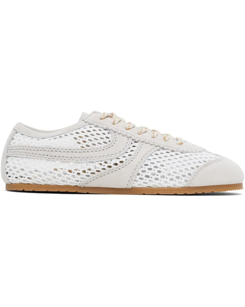 Dries van Noten White & Taupe Suede Sneakers 001