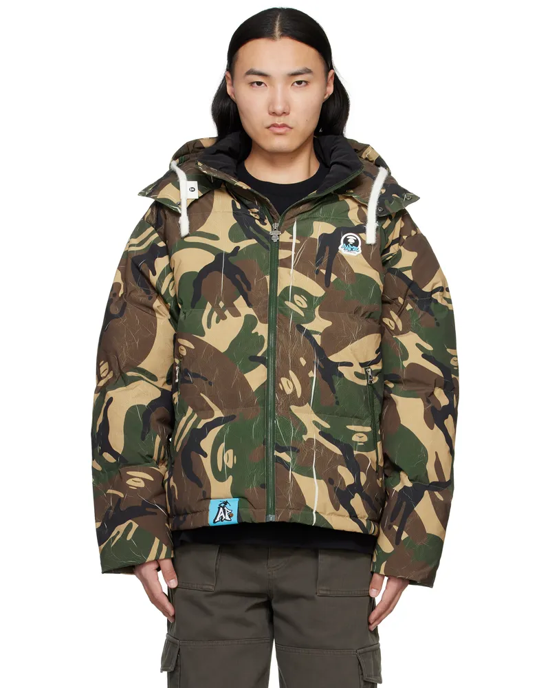 AAPE by A Bathing Ape Multicolor Moonface Camo Hooded Down Jacket Grr