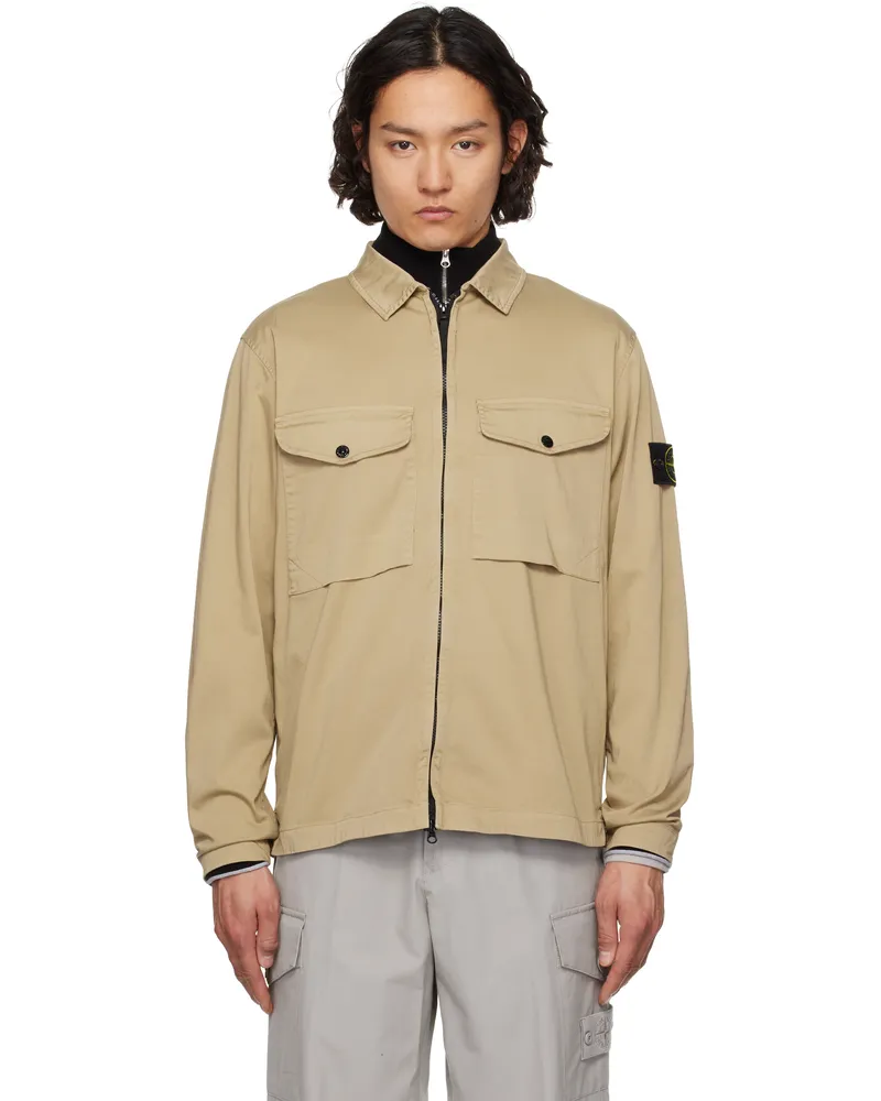 Stone Island Beige Organic Stretch Cotton Satin Jacket V0094