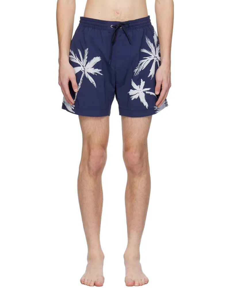 HUGO BOSS Navy Printed Swim Shorts 414-navy