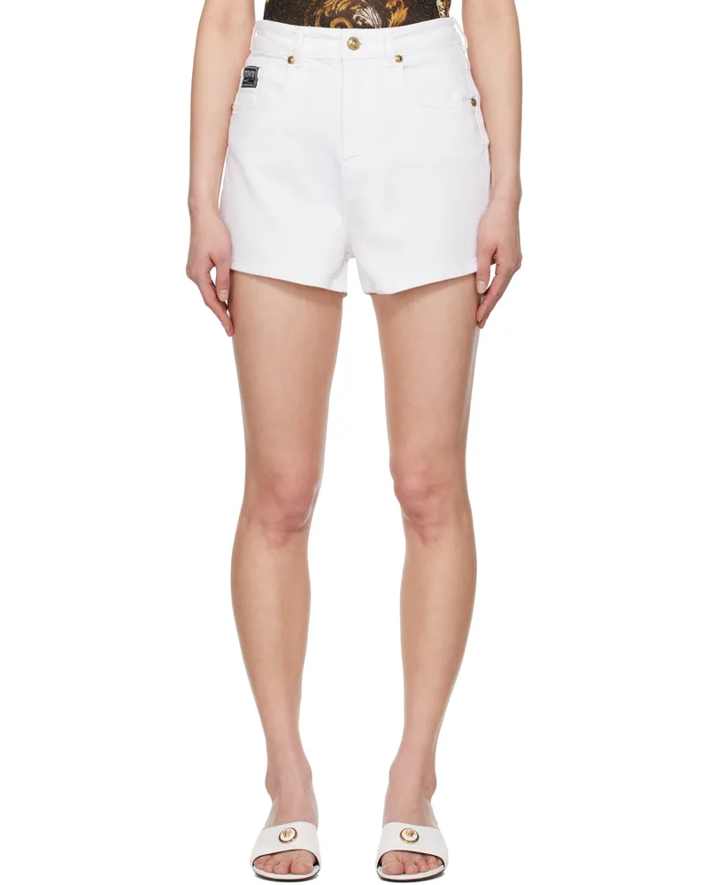 Versace Jeans White Logo Denim Shorts E003