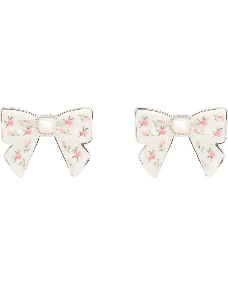SHUSHU/TONG Silver & White YVMIN Edition Ceramics Bowknot Nacre Earrings Pink&green