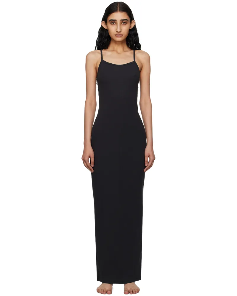 SKIMS Black Cotton Rib Long Cami Maxi Dress Soot