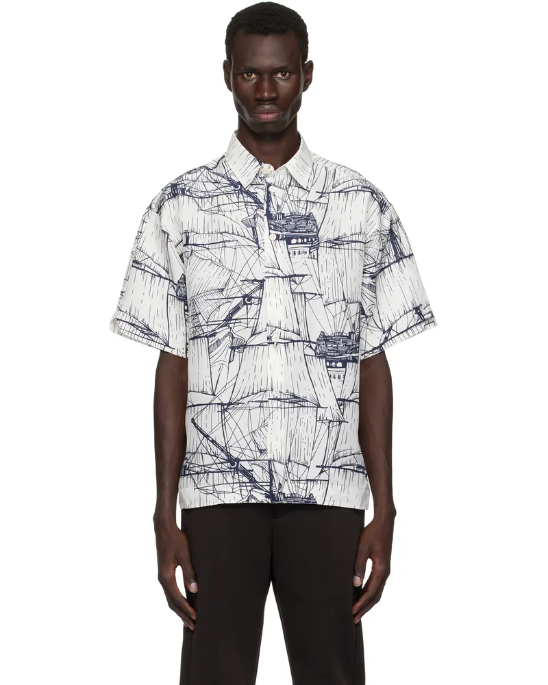 Ferragamo White & Navy Short Sleeved Shirt White