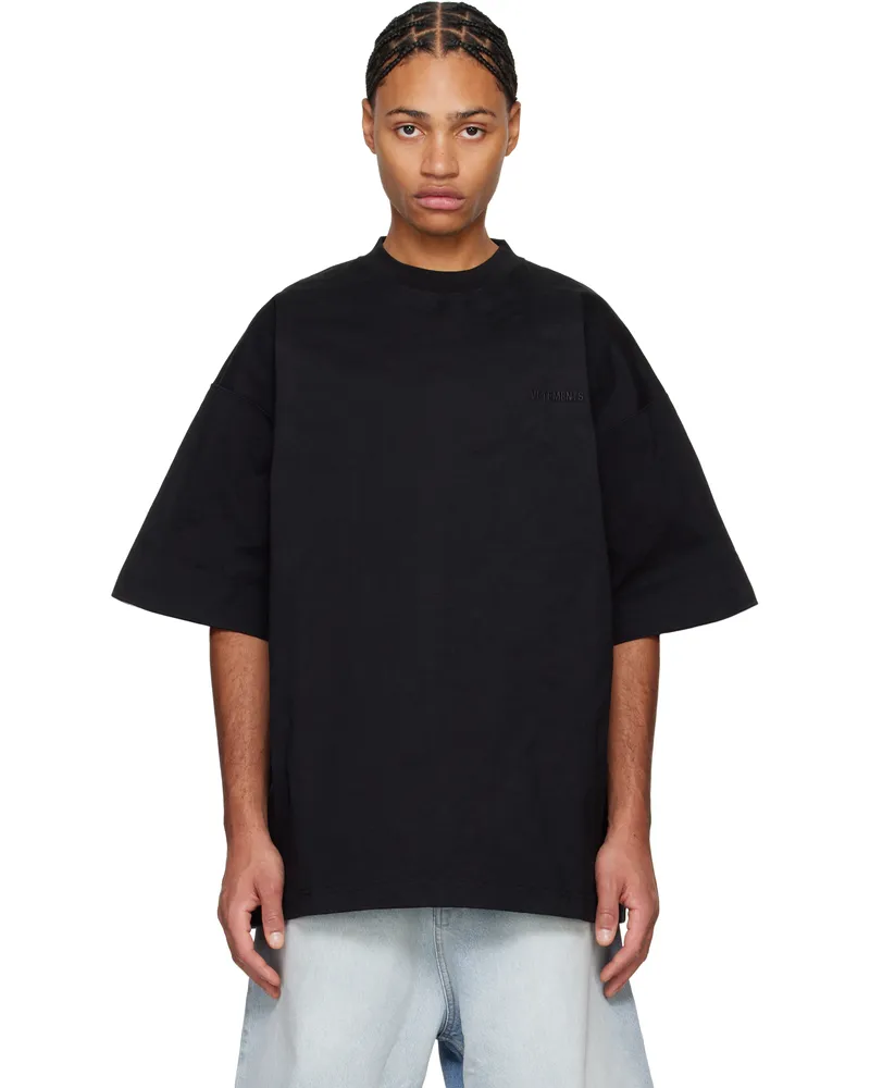 VETEMENTS Black Metalized Wrinkled Logo Embroidered T-shirt Black