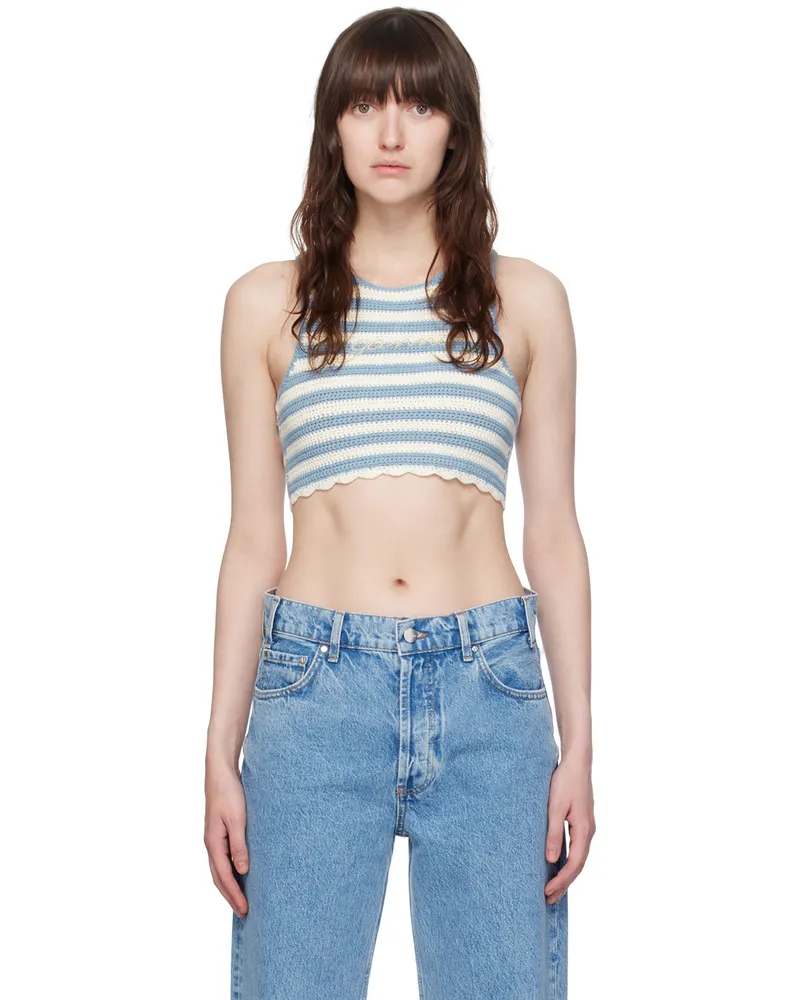 Ganni Blue & Off-White Racerback Tank Top 561