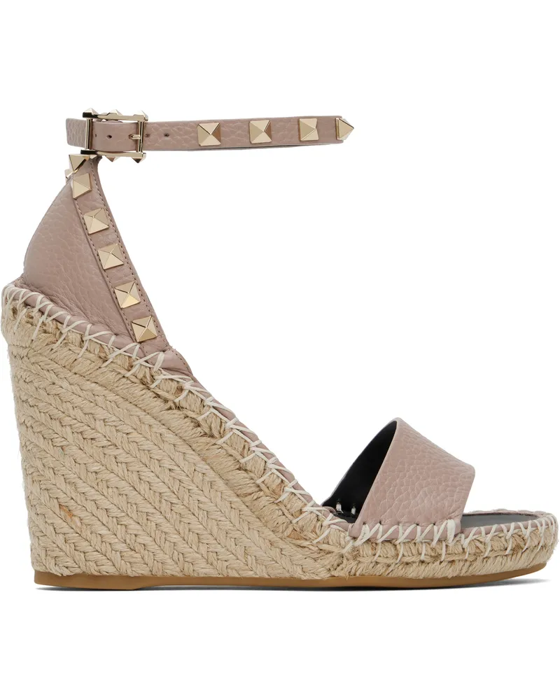 Valentino Garavani Pink Double Rockstud Grainy Calfskin Heeled Sandals P98