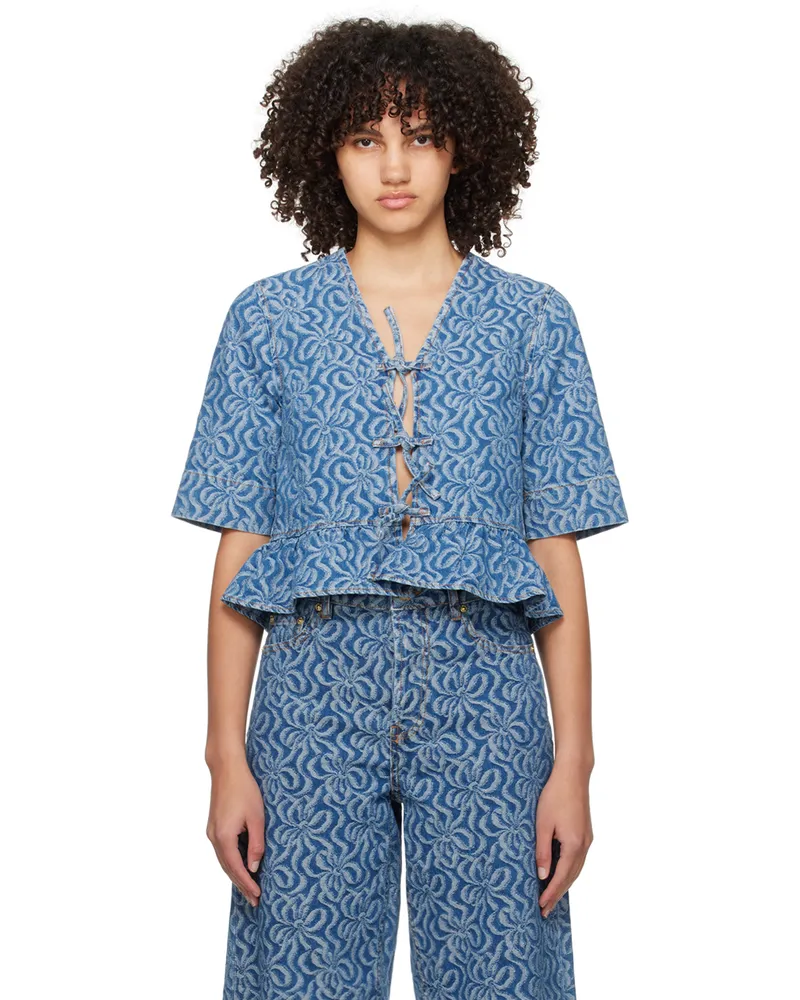 Ganni Blue Jacquard Denim Blouse 566