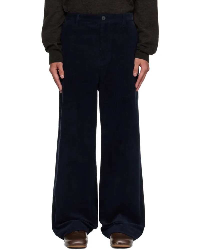 LE 17 SEPTEMBRE Navy Side Button Corduroy Trousers Navy