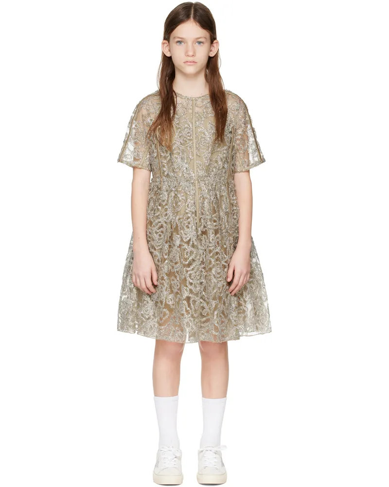 Burberry Kids Beige & Gold Metallic Dress Sand
