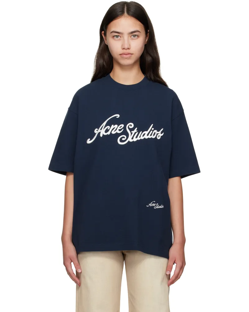 Acne Studios Navy Relaxed Fit Logo T-shirt Bpa
