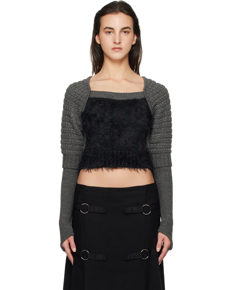 Andersson Bell Gray & Black Furry Chunky Knit Sweater Grey