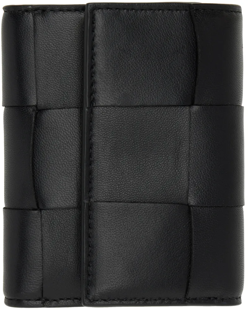 Bottega Veneta Black Trifold Zip Wallet 8425