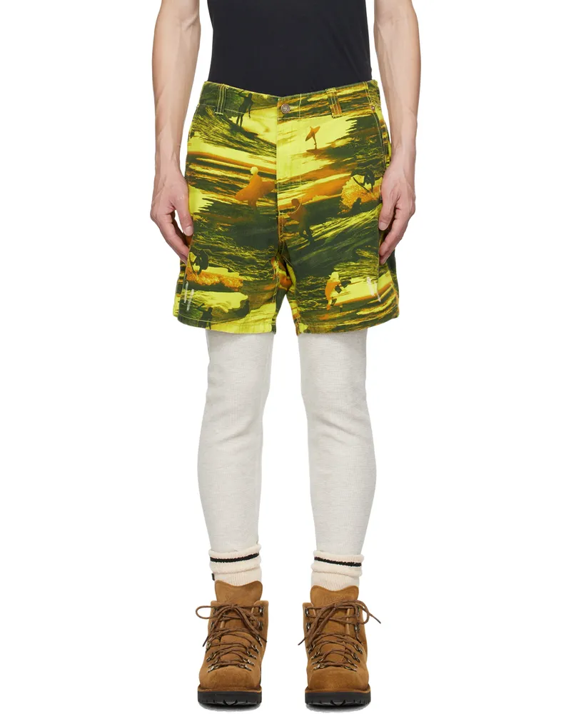 ERL Green Embroidered Shorts Erl