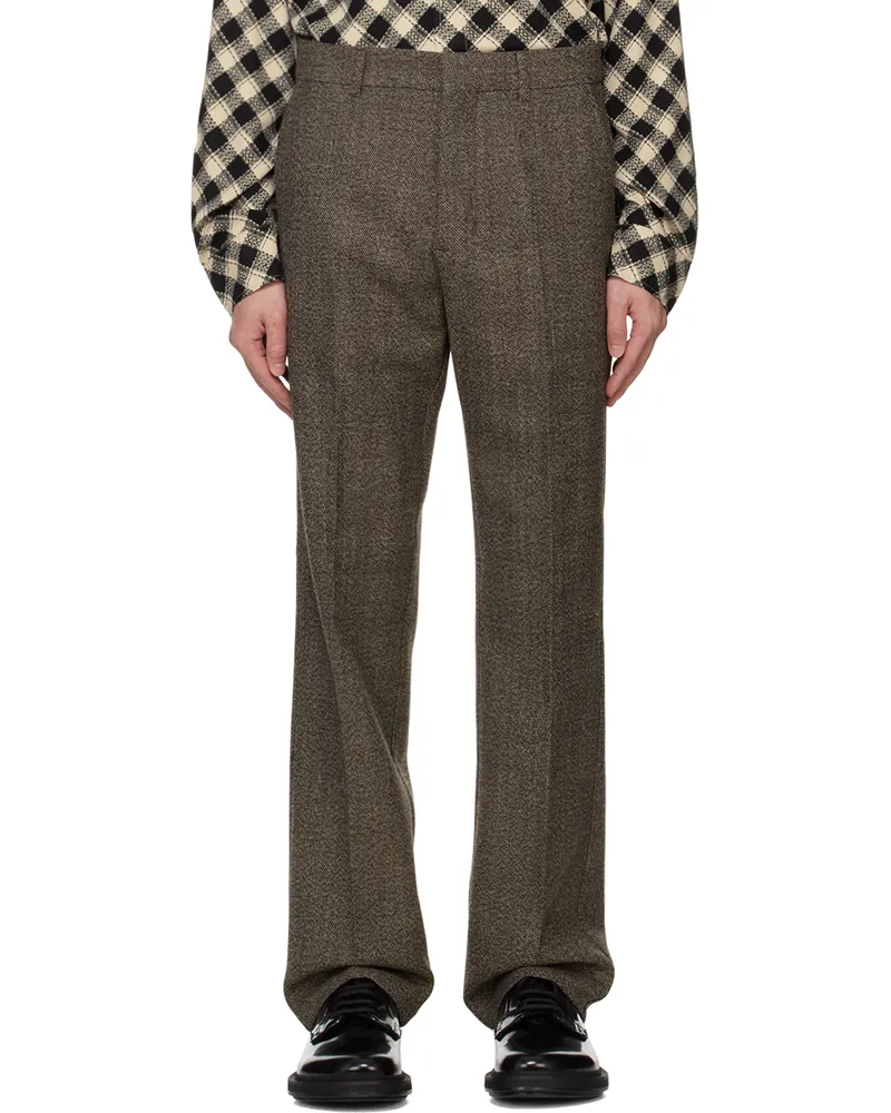 AMI Paris Brown Straight Fit Trousers Coffee