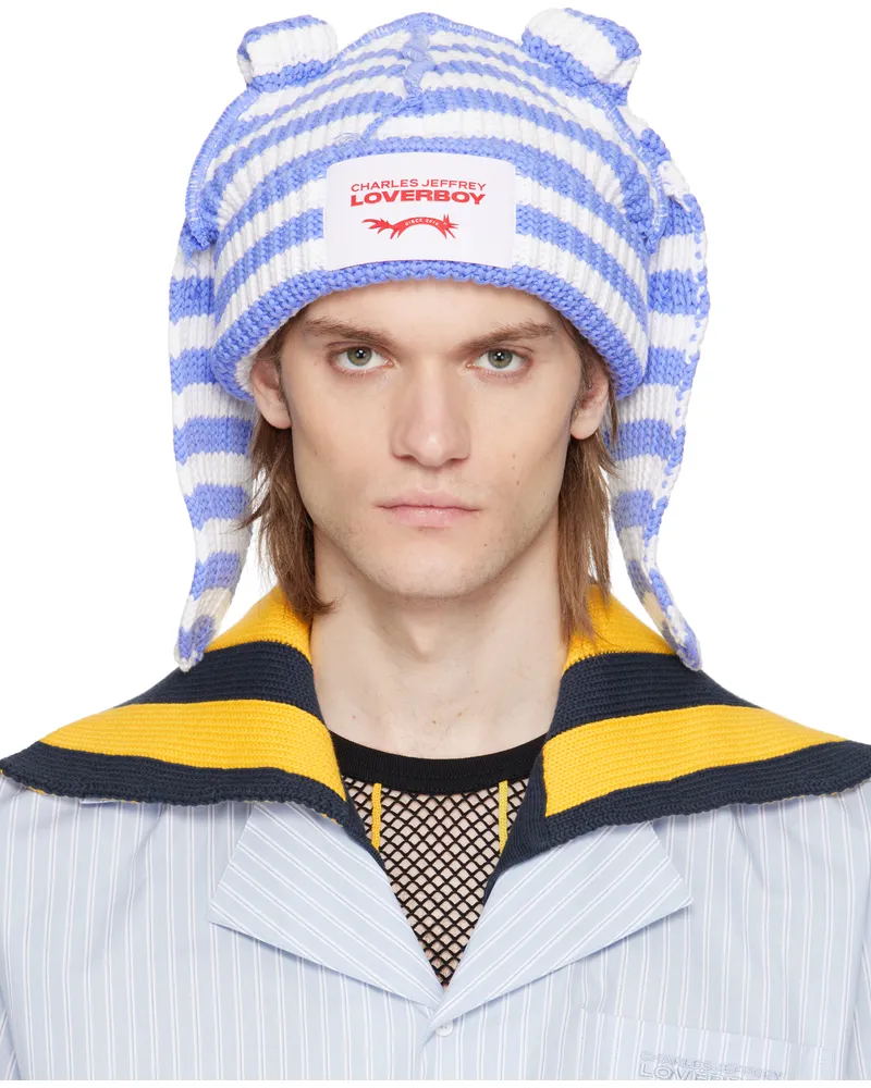 Charles Jeffrey Loverboy SSENSE Exclusive Blue & White Chunky Rabbit Beanie Blue