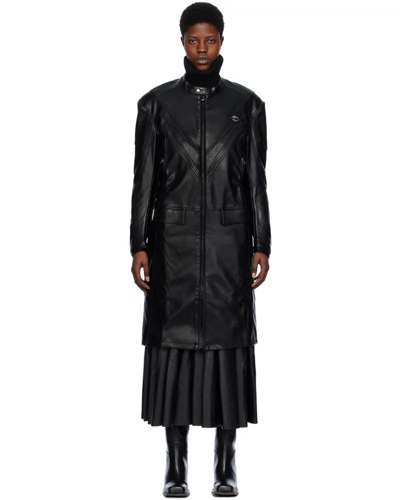 lesugiatelier Black Motor Biker Faux-Leather Coat Black