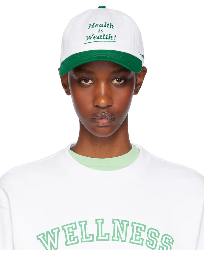 SPORTY & RICH White & Green 'Health Is Wealth' Cap 48