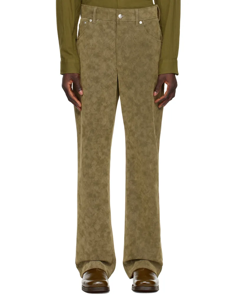 Séfr Khaki Otis Faux-Leather Trousers Brushed