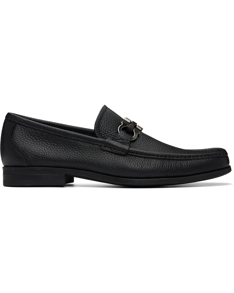 Ferragamo Black Gancini Ornament Loafers Nero