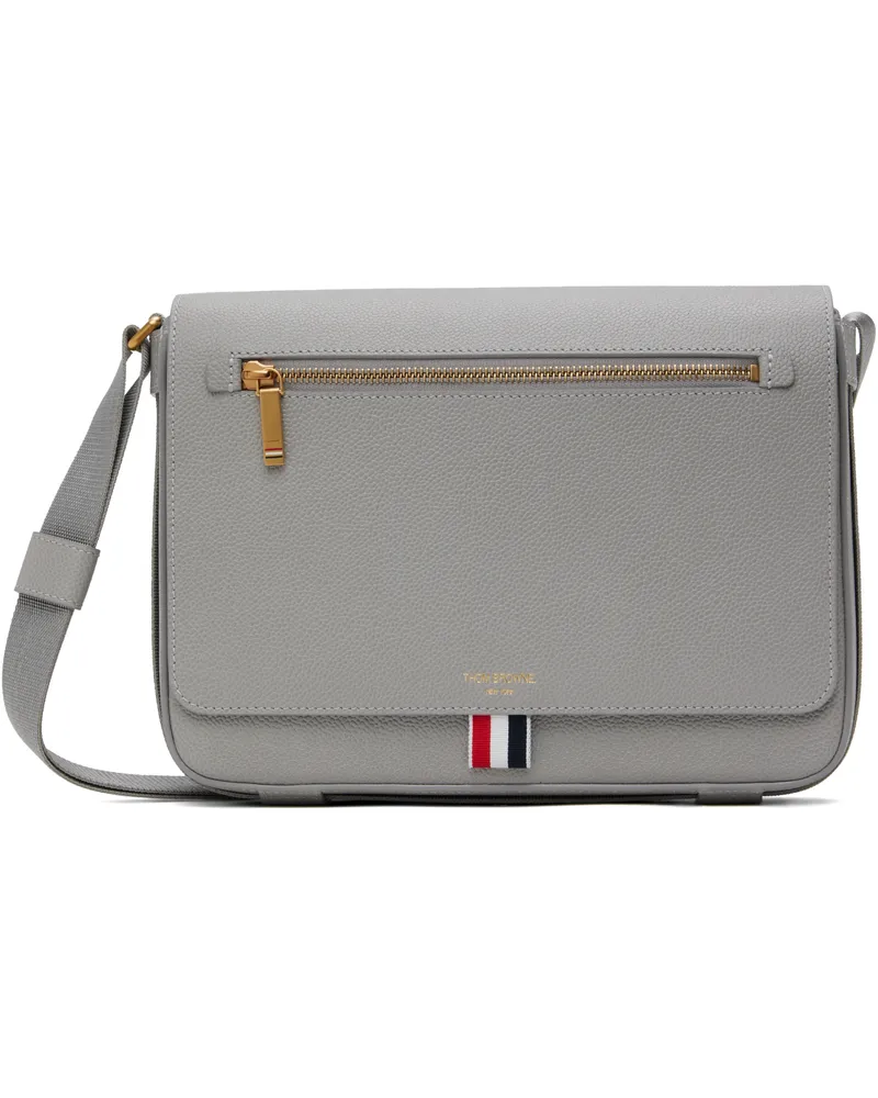 Thom Browne Gray Pebble Grain Reporter Bag 055