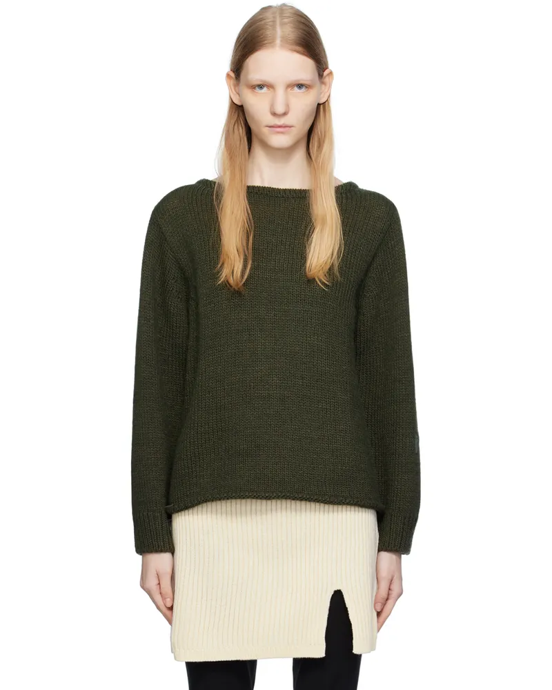 OPEN YY Green Boat Neck Sweater Dark