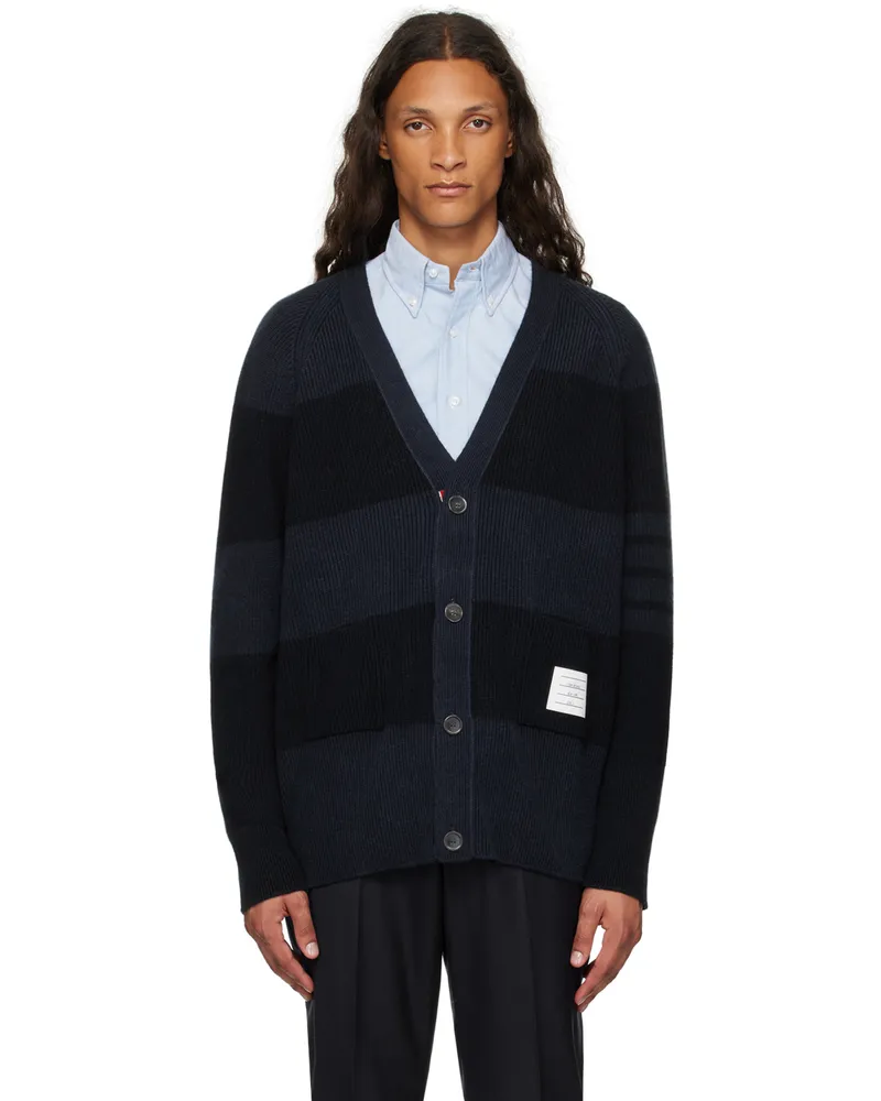 Thom Browne Navy 4-Bar Cardigan 415