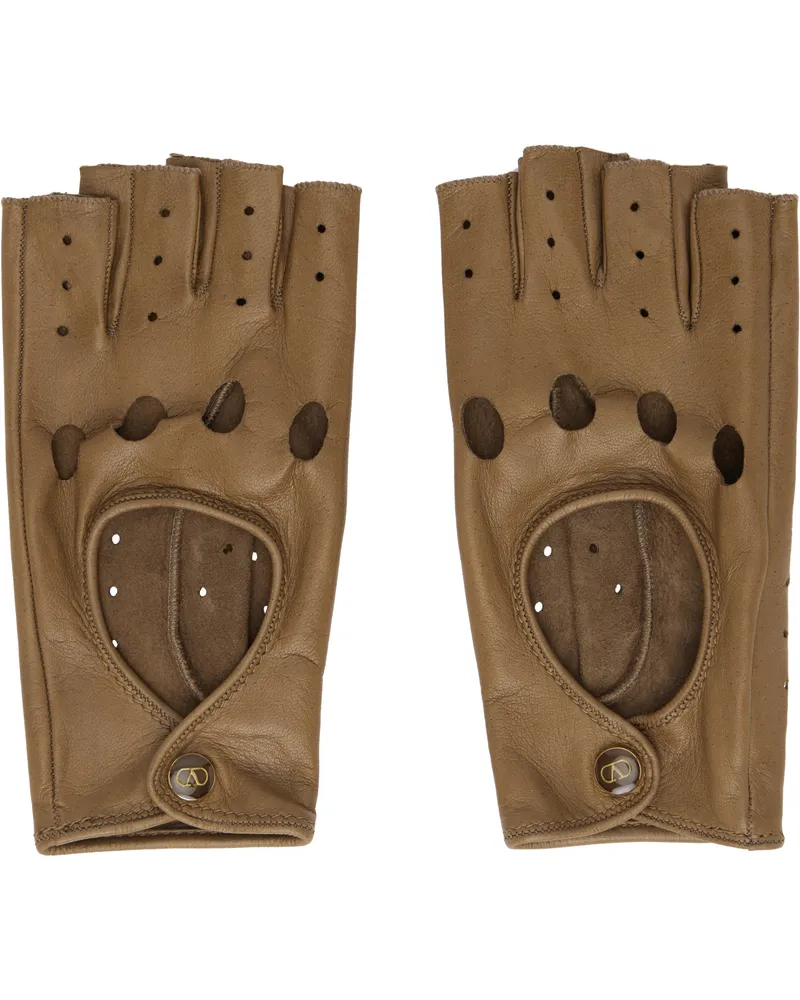 Valentino Garavani Brown VLogo Signature Nappa Fingerless Gloves 9m9