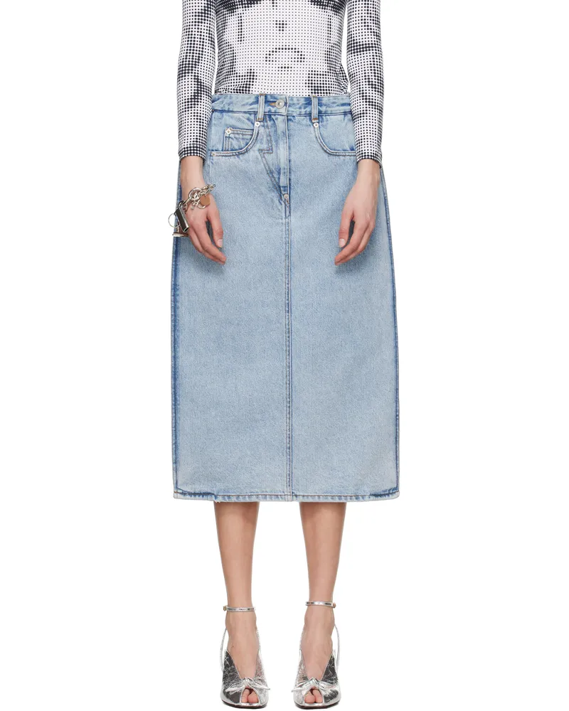 pushBUTTON Blue Back Panty Square Denim Midi Skirt Light