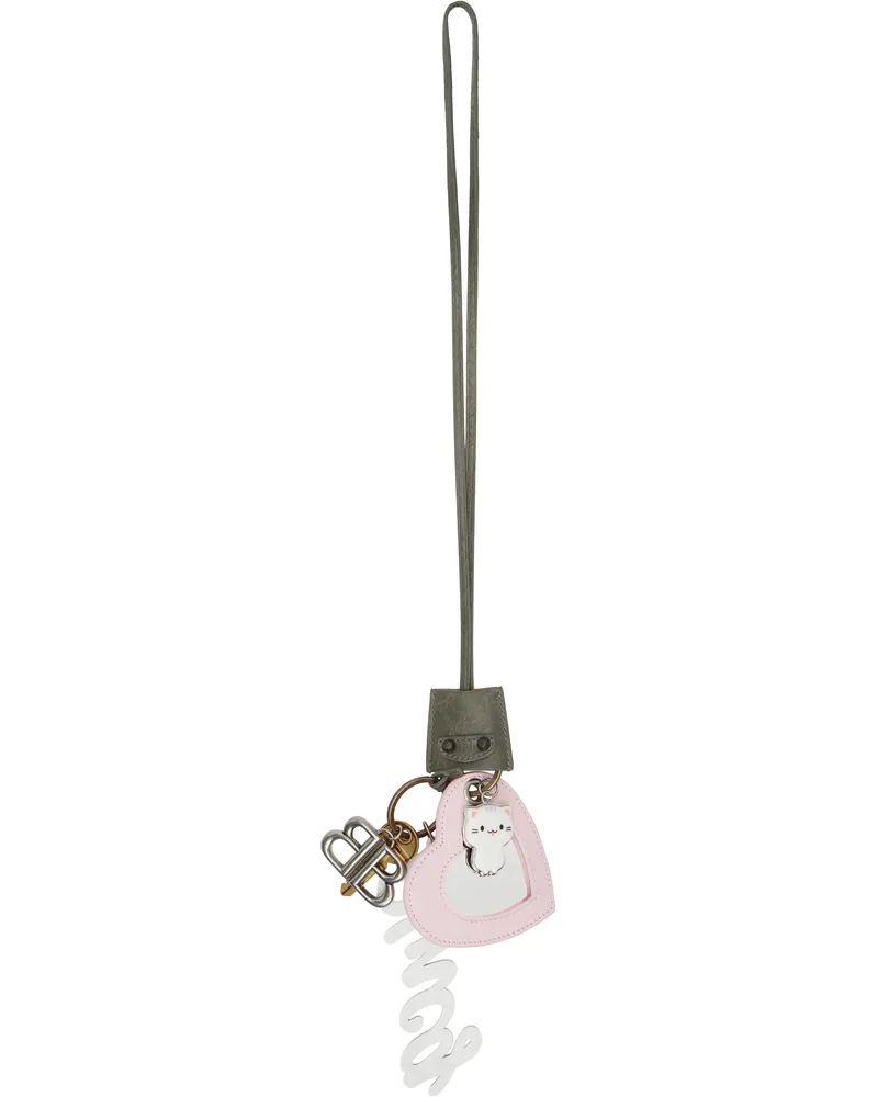 Balenciaga Khaki & Pink 'Le City' Charm Heart Keychain 3550