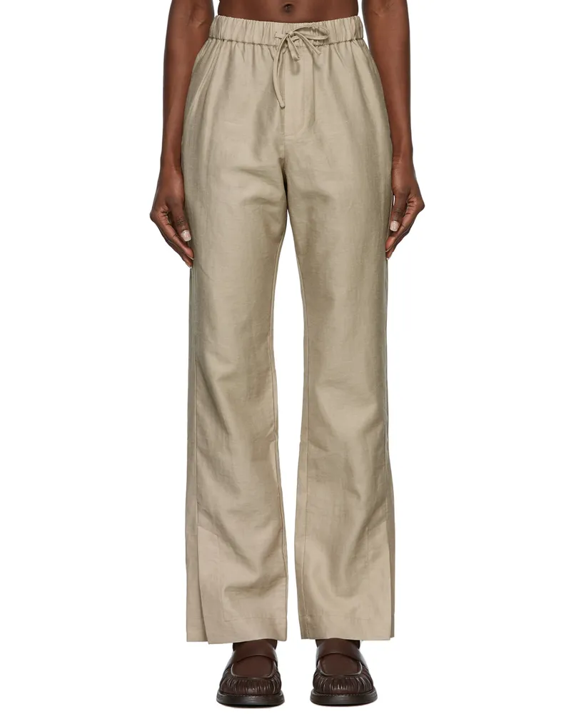 YUZEFI Beige Linen Drawstring Trousers Olive