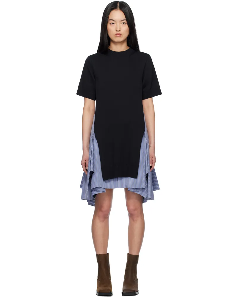 Sacai Navy & Blue Cotton Poplin & Knit Midi Dress 239