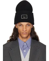 Acne Studios Black Embellished Face Logo Beanie Black