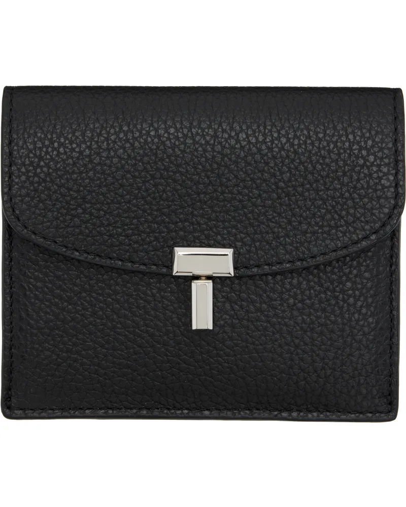 Totême Black T-Lock Grained-Leather Card Holder Black