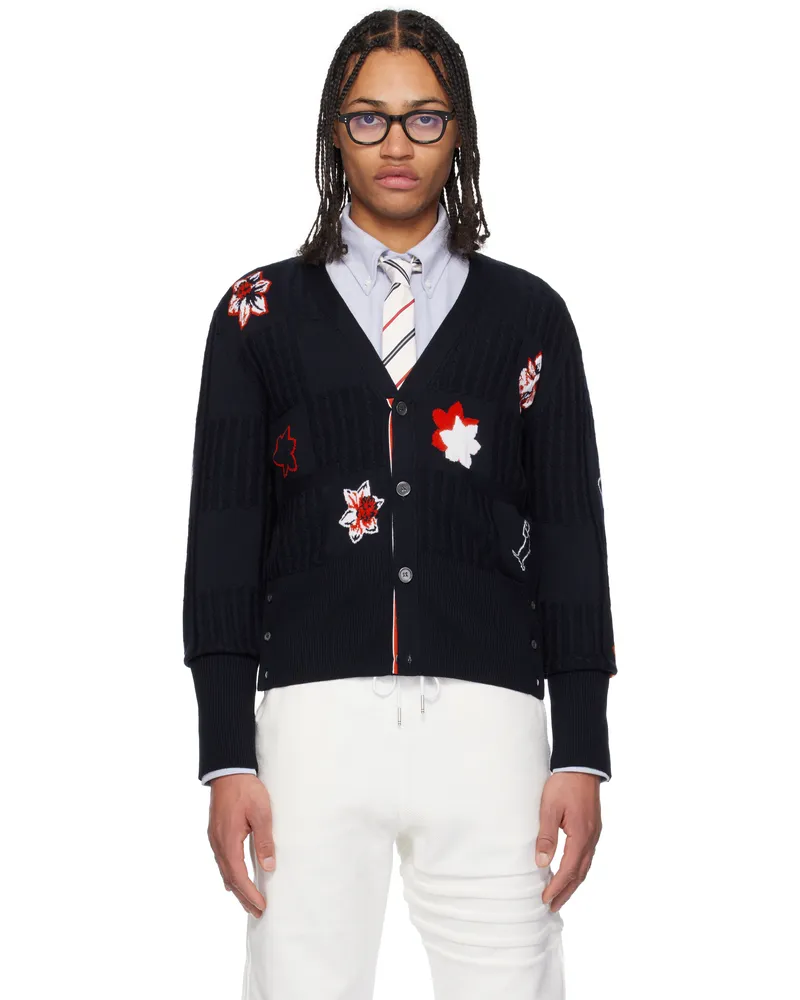 Thom Browne Navy Classic Hector V Neck Cardigan 415