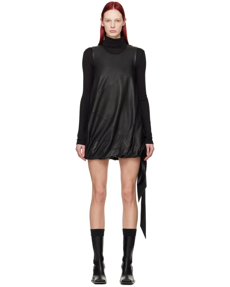 Helmut Lang Black Bubble Leather Minidress Black