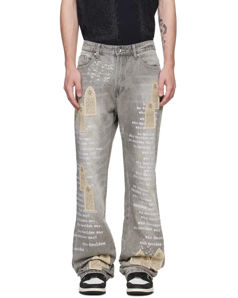 WHO DECIDES WAR Gray Scripture Jeans Vintage