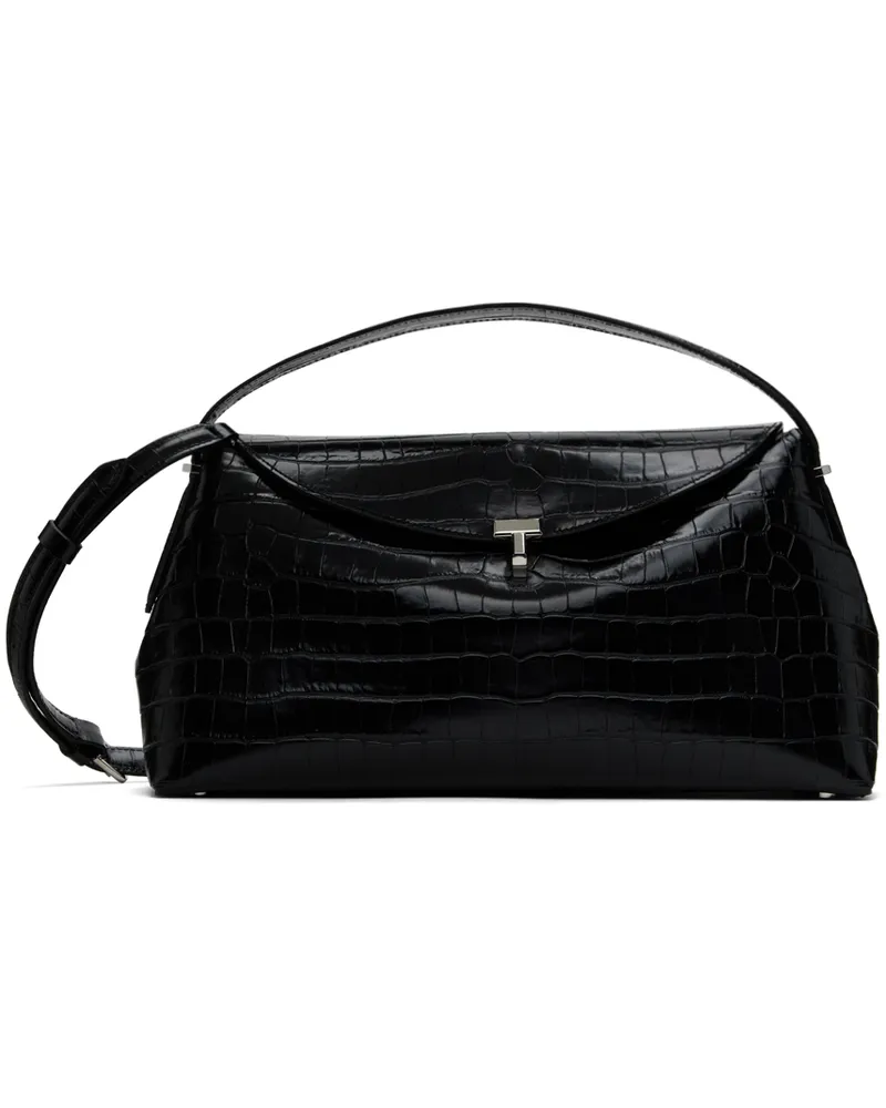 Totême Black T-Lock Top Handle Croco Bag 001
