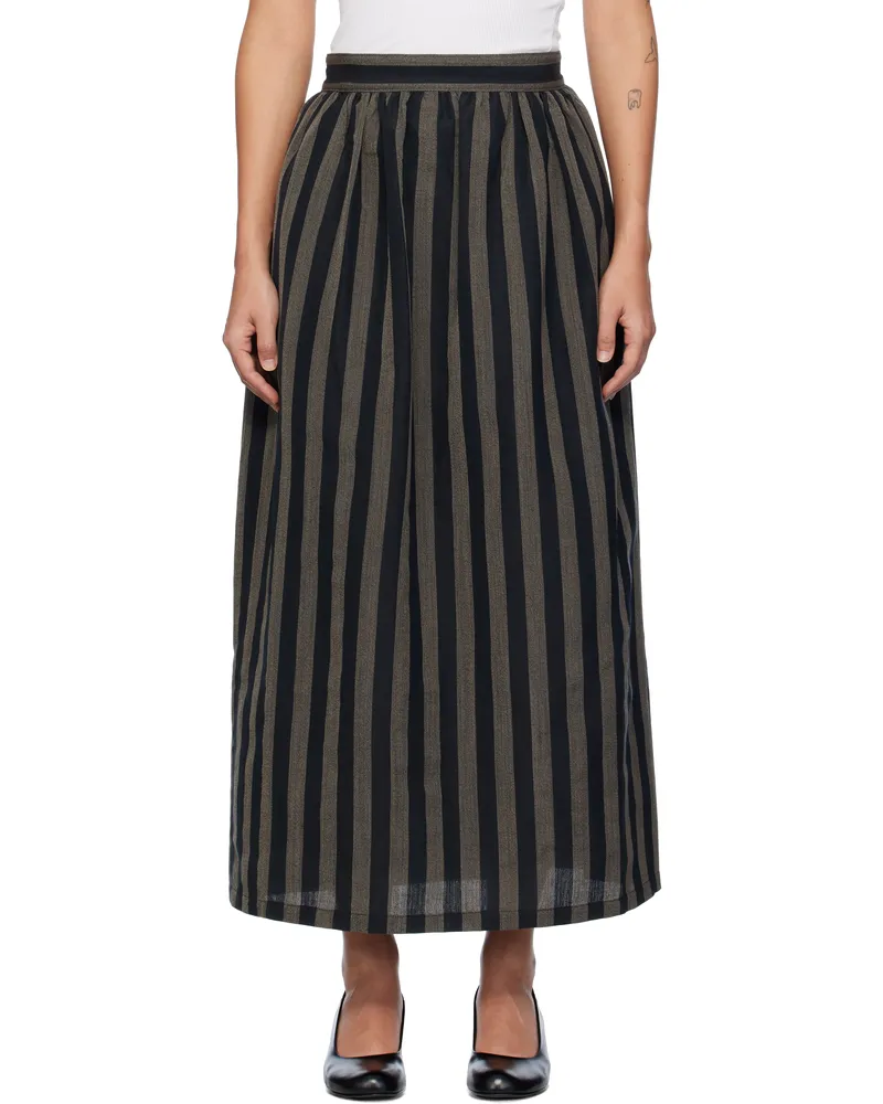 Visvim Black & Gray Stripe Maxi Skirt Black