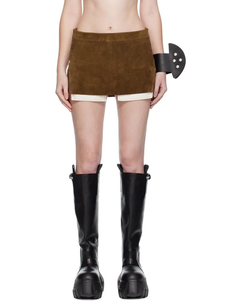 Rick Owens Brown Concordians Fog Cutoff Suede Miniskirt 134