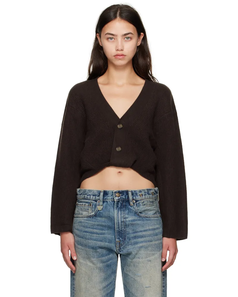 R13 Brown Twisted Front Ribbed Cardigan Dark