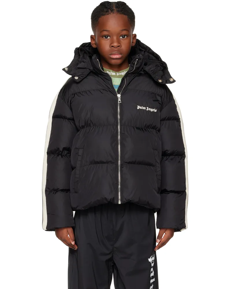 Palm Angels Kids Black Hooded Puffer Jacket Black