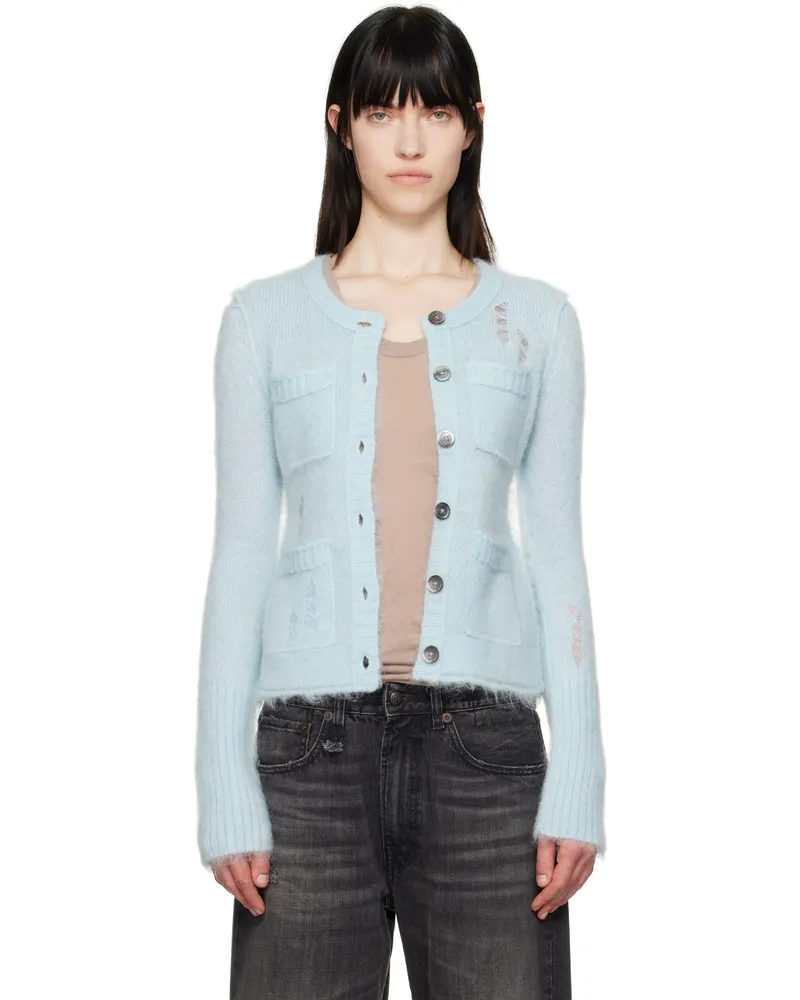 R13 Blue Elongated Shrunken Crewneck Cardigan Light