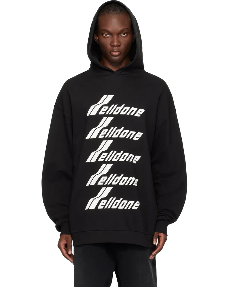 WE 11 DONE Black Printed Hoodie Black