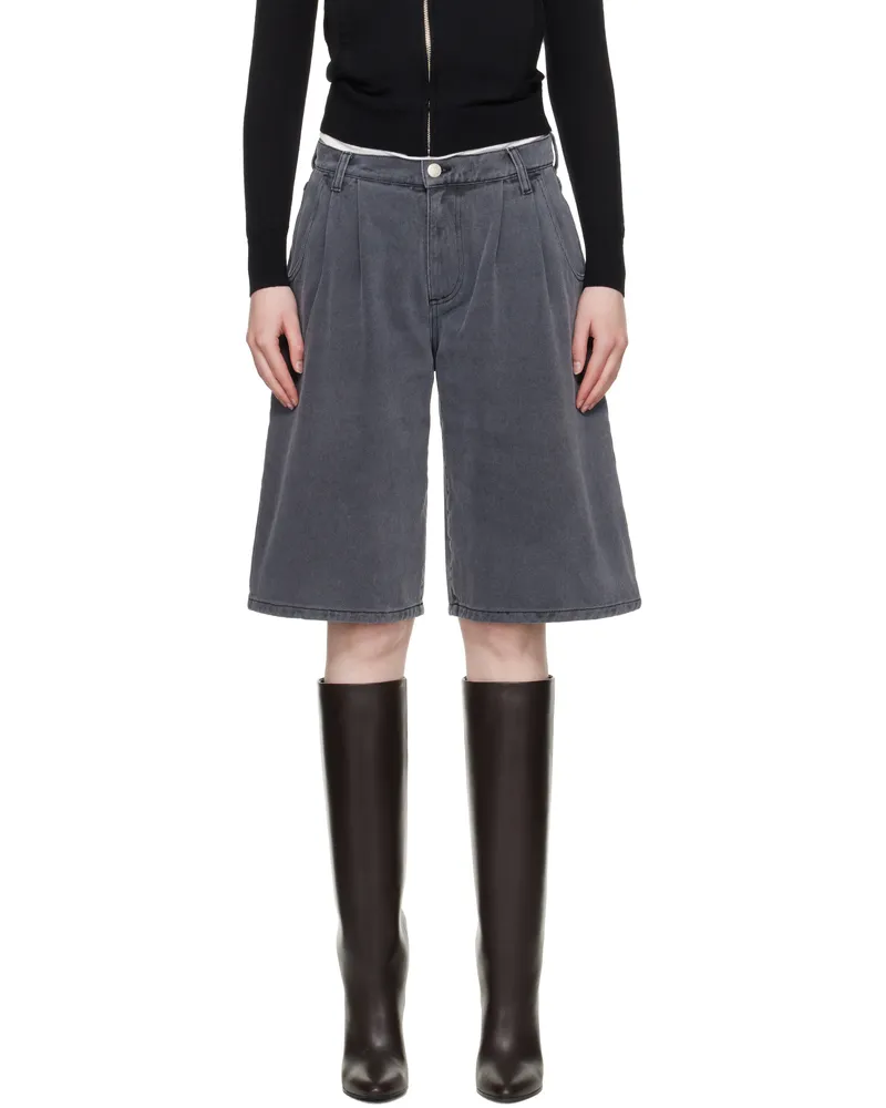 Mfpen Gray Flower Rivet Denim Shorts Slate