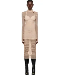 Versace Jeans Beige Ruched Midi Dress Etoffee