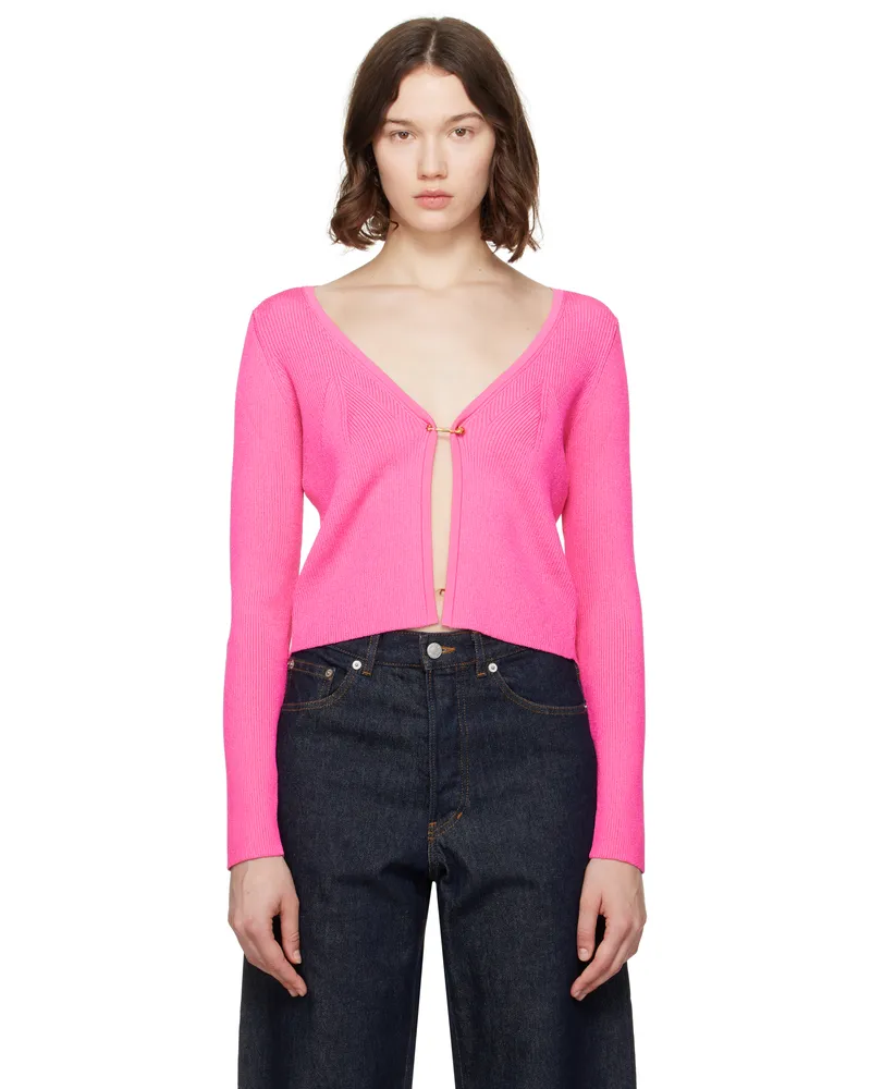 Versace Pink Safety Pin Ribbed Knit Fitted Cardigan 1pv90-dragon